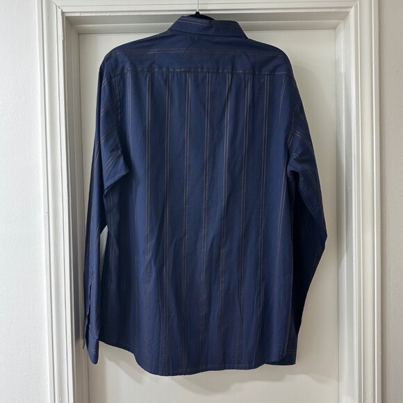 Ben Sherman Navy with Bronze Stripes Button Up Dress Shirt, Size Extra Large - Picture 5 of 6